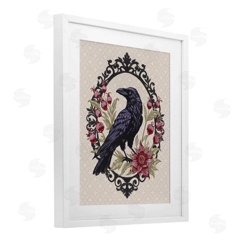 Radhika Modi Never More Ornate Raven White Framed Print Under Glass with Mat Wall Art
