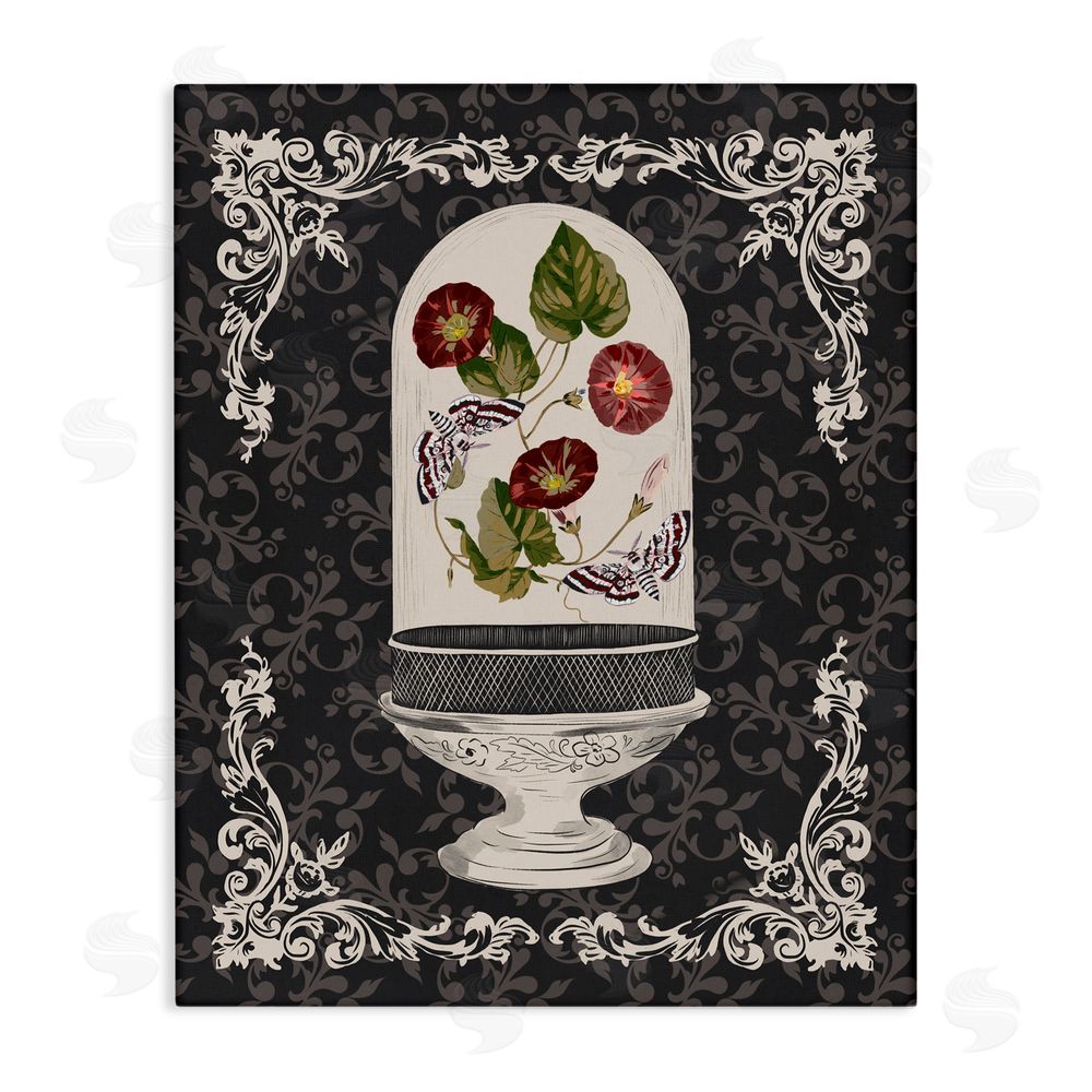 Radhika Modi Moths & Poppies in Glass Dome Canvas Wall Art Print