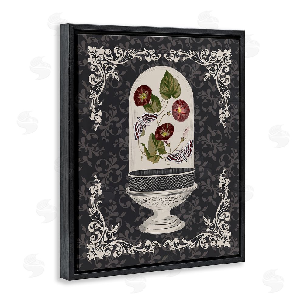 Radhika Modi Moths & Poppies in Glass Dome Black Floating Frame Canvas Wall Art Print