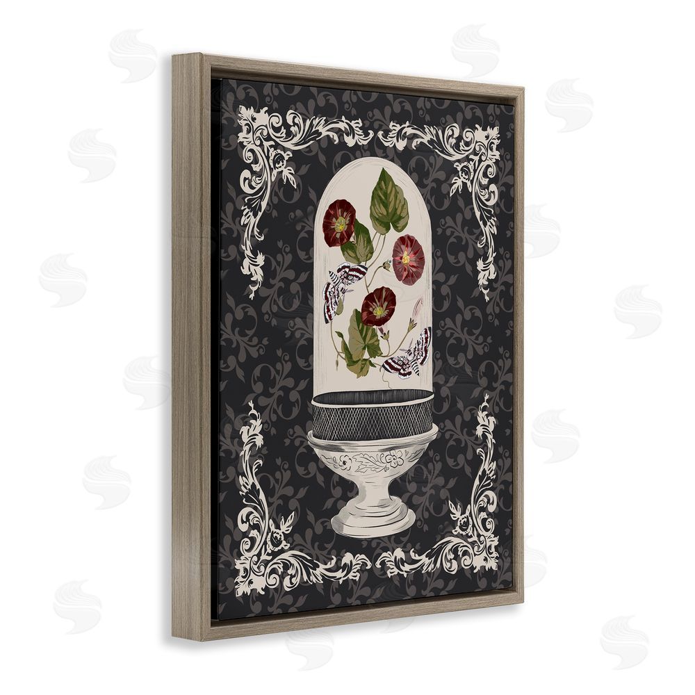Radhika Modi Moths & Poppies in Glass Dome Brown Floating Frame Canvas Wall Art Print