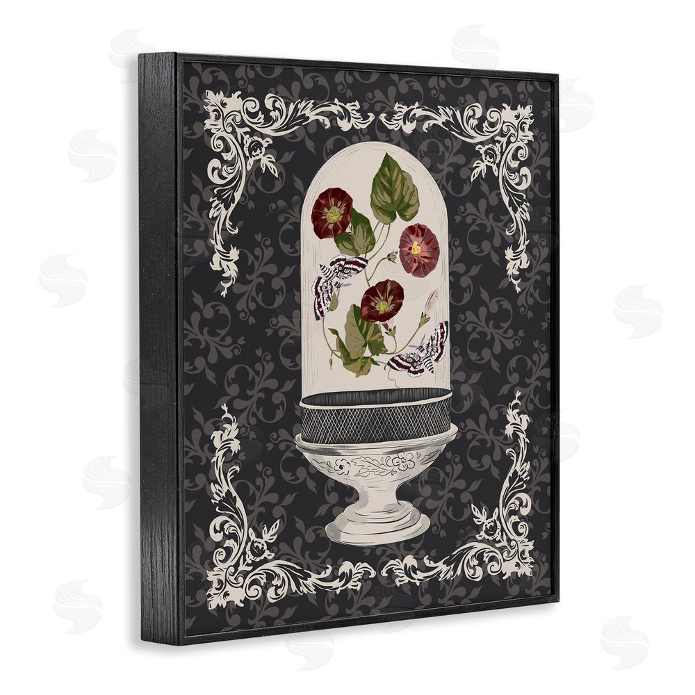 Radhika Modi Moths & Poppies in Glass Dome Black Framed Giclee Wall Art Print
