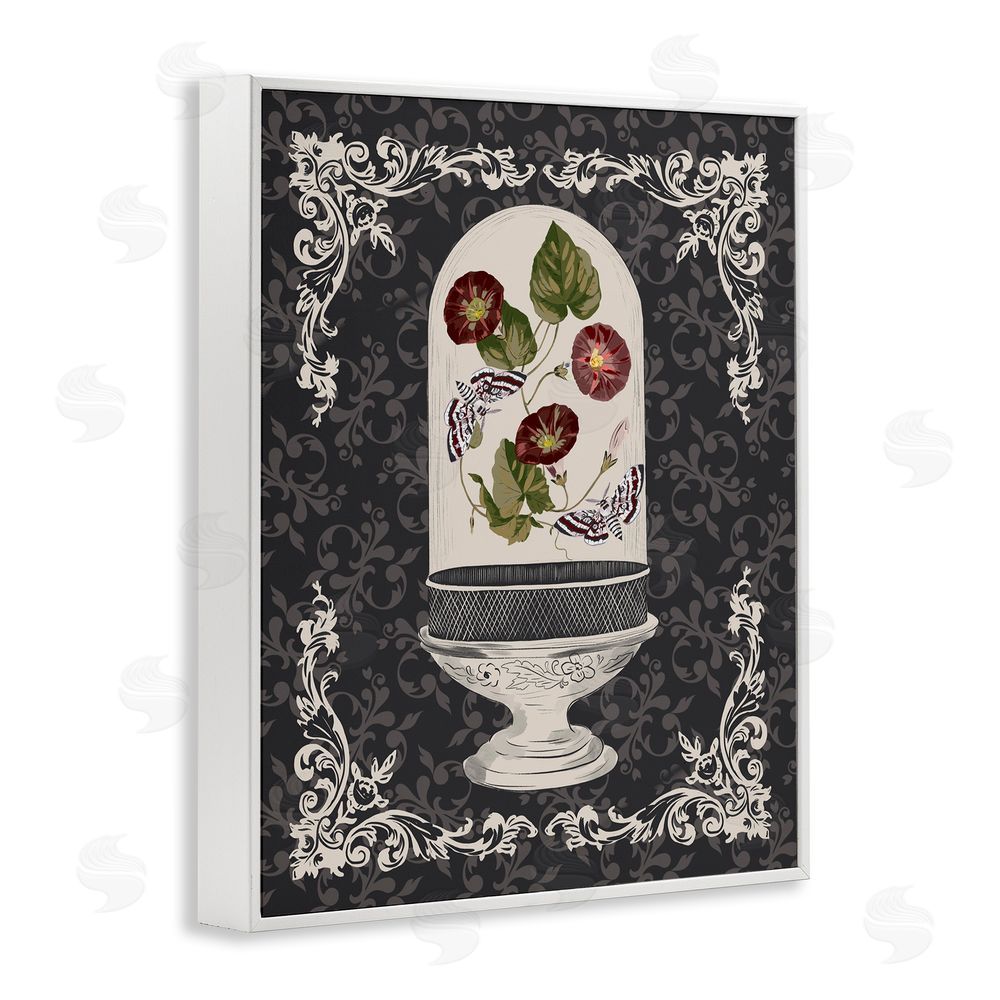 Radhika Modi Moths & Poppies in Glass Dome White Framed Giclee Wall Art Print