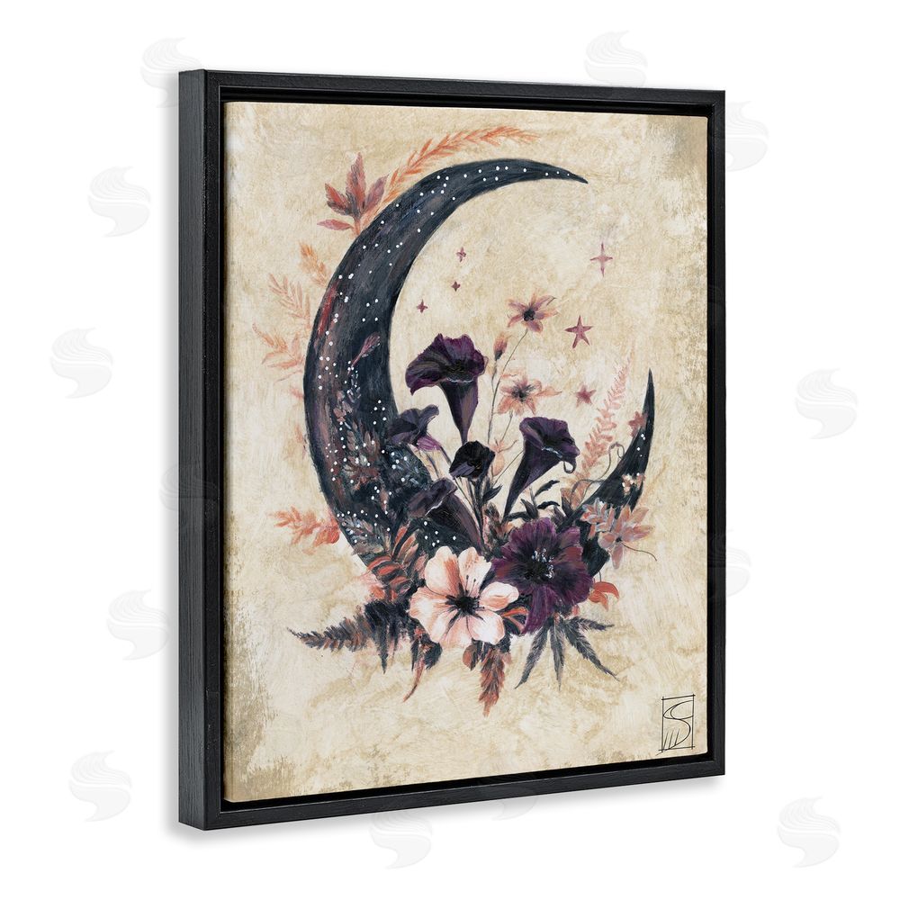Sara Culpepper Vintage Moon & Floral Black Floating Frame Canvas Wall Art Print