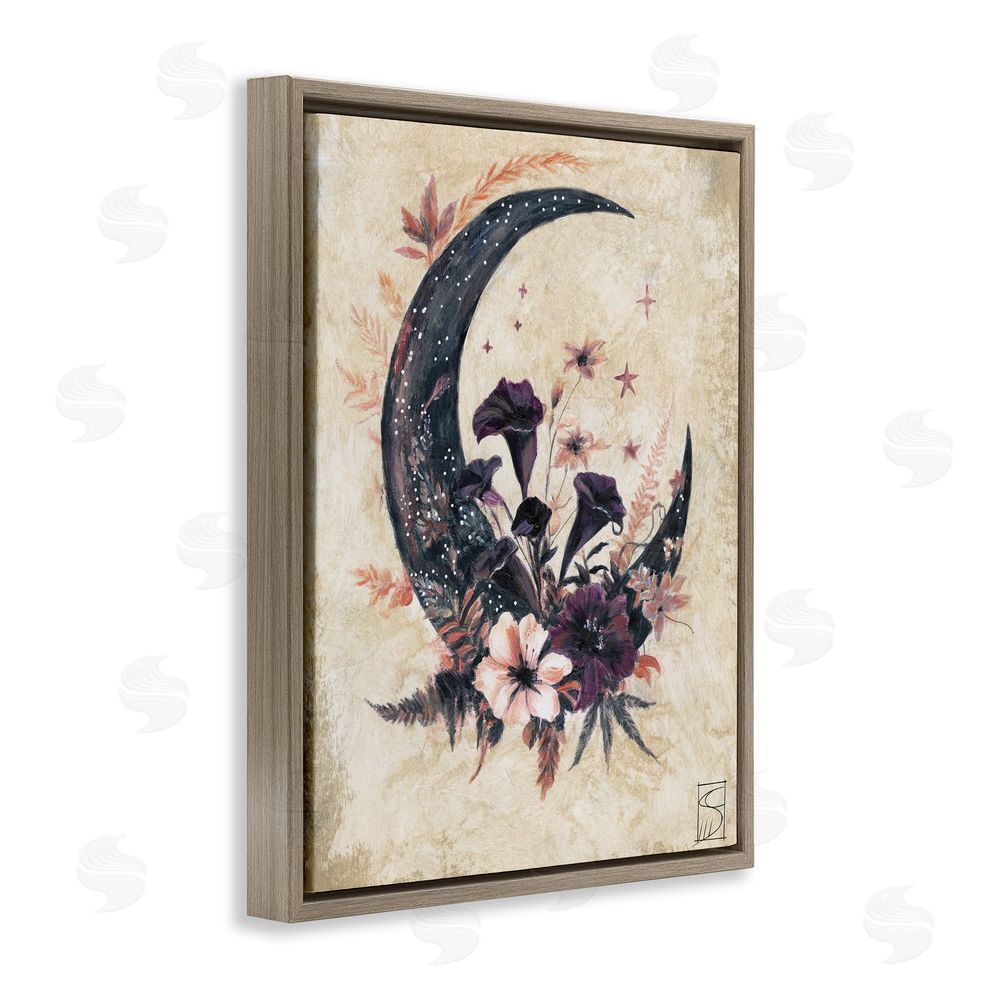 Sara Culpepper Vintage Moon & Floral Brown Floating Frame Canvas Wall Art Print