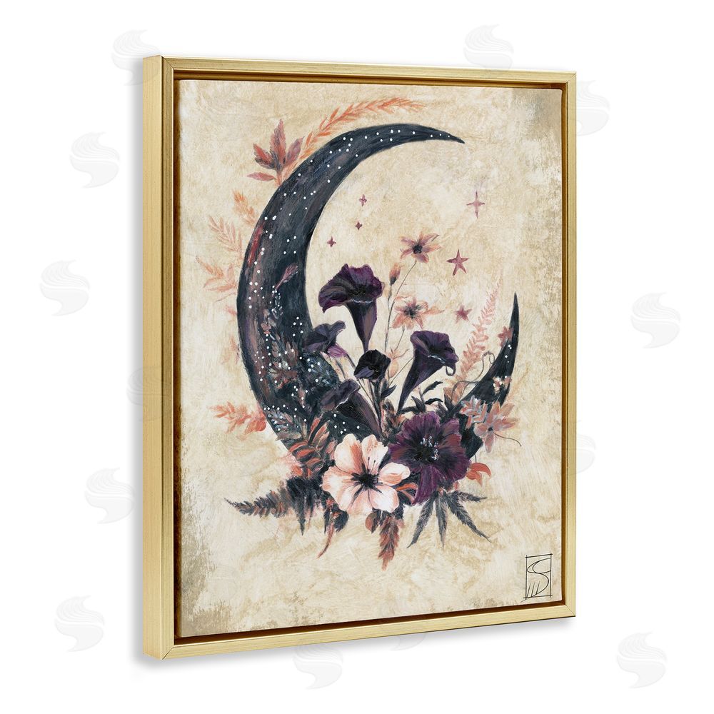 Sara Culpepper Vintage Moon & Floral Gold Floating Frame Canvas Wall Art Print