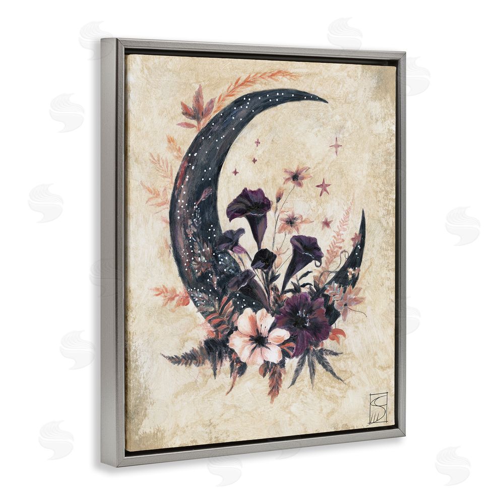 Sara Culpepper Vintage Moon & Floral Gray Floating Frame Canvas Wall Art Print