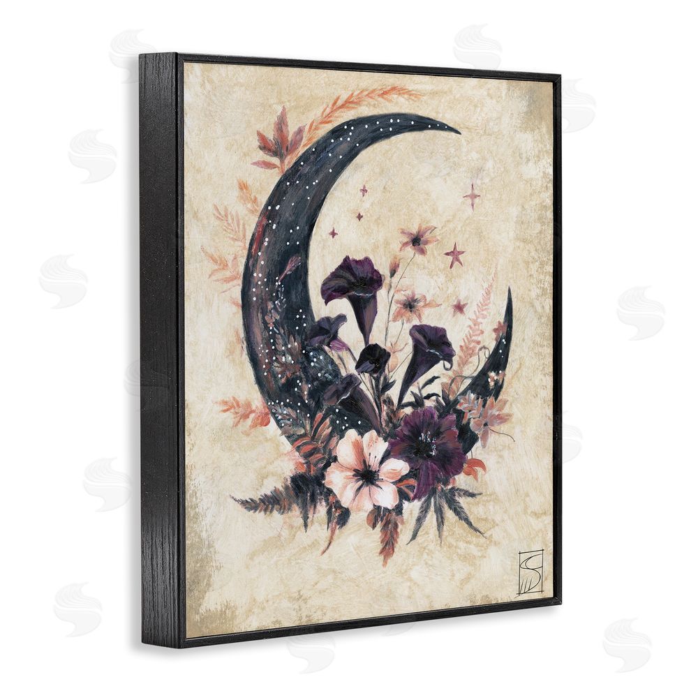Sara Culpepper Vintage Moon & Floral Black Framed Giclee Wall Art Print