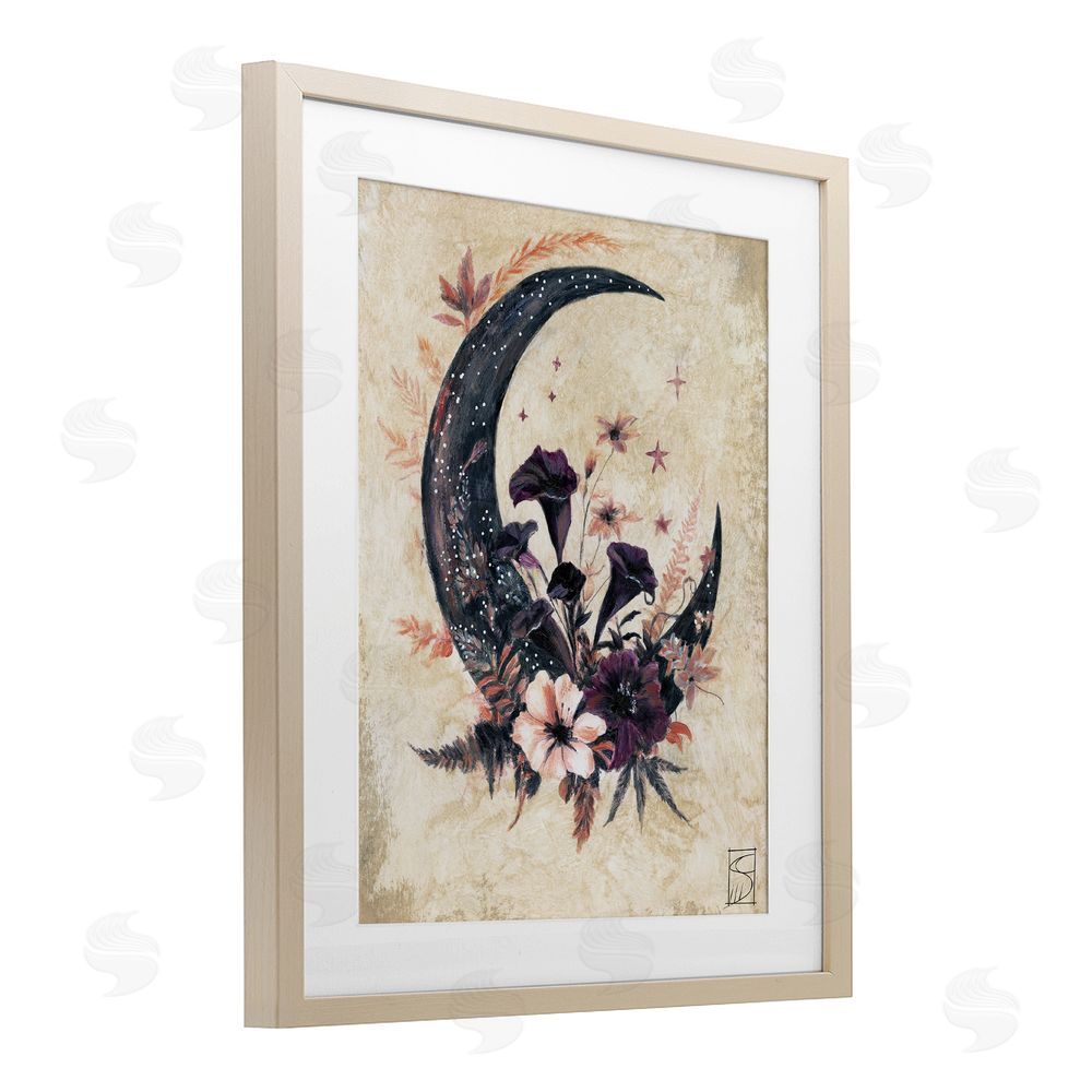 Sara Culpepper Vintage Moon & Floral Birch Framed Print Under Glass with White Mat Wall Art