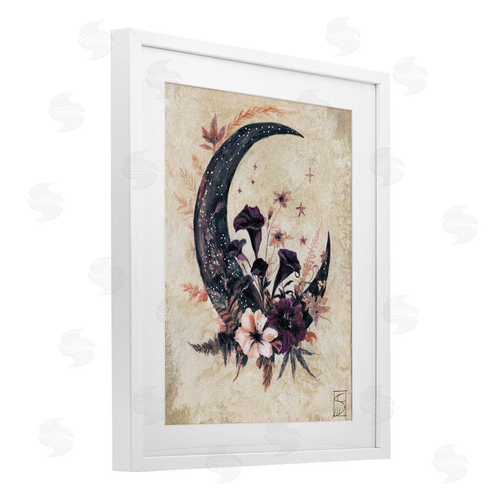 Sara Culpepper Vintage Moon & Floral White Framed Print Under Glass with Mat Wall Art