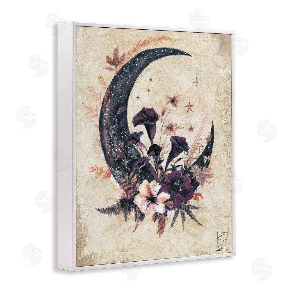 Sara Culpepper Vintage Moon & Floral White Framed Giclee Wall Art Print