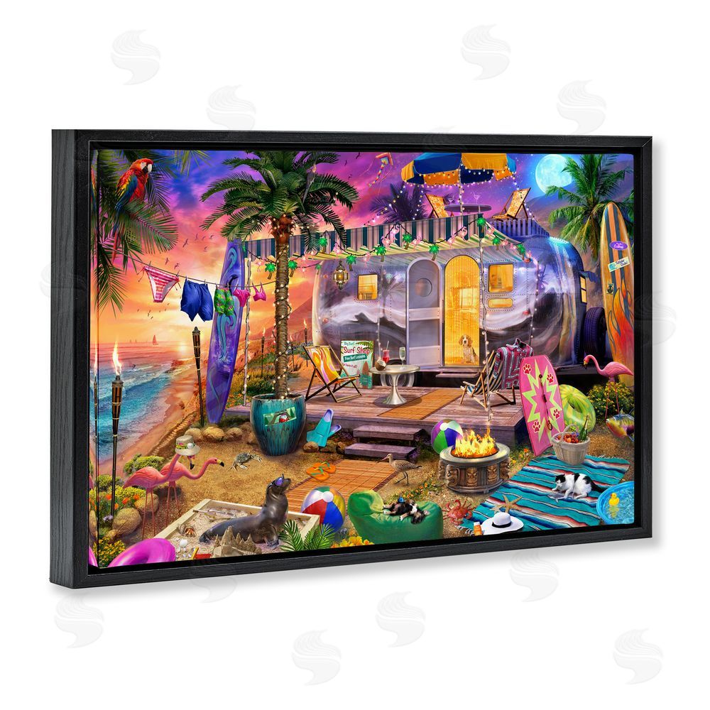 Jeff Haynie Fun Beach Vacation Camper Black Floating Frame Canvas Wall Art Print