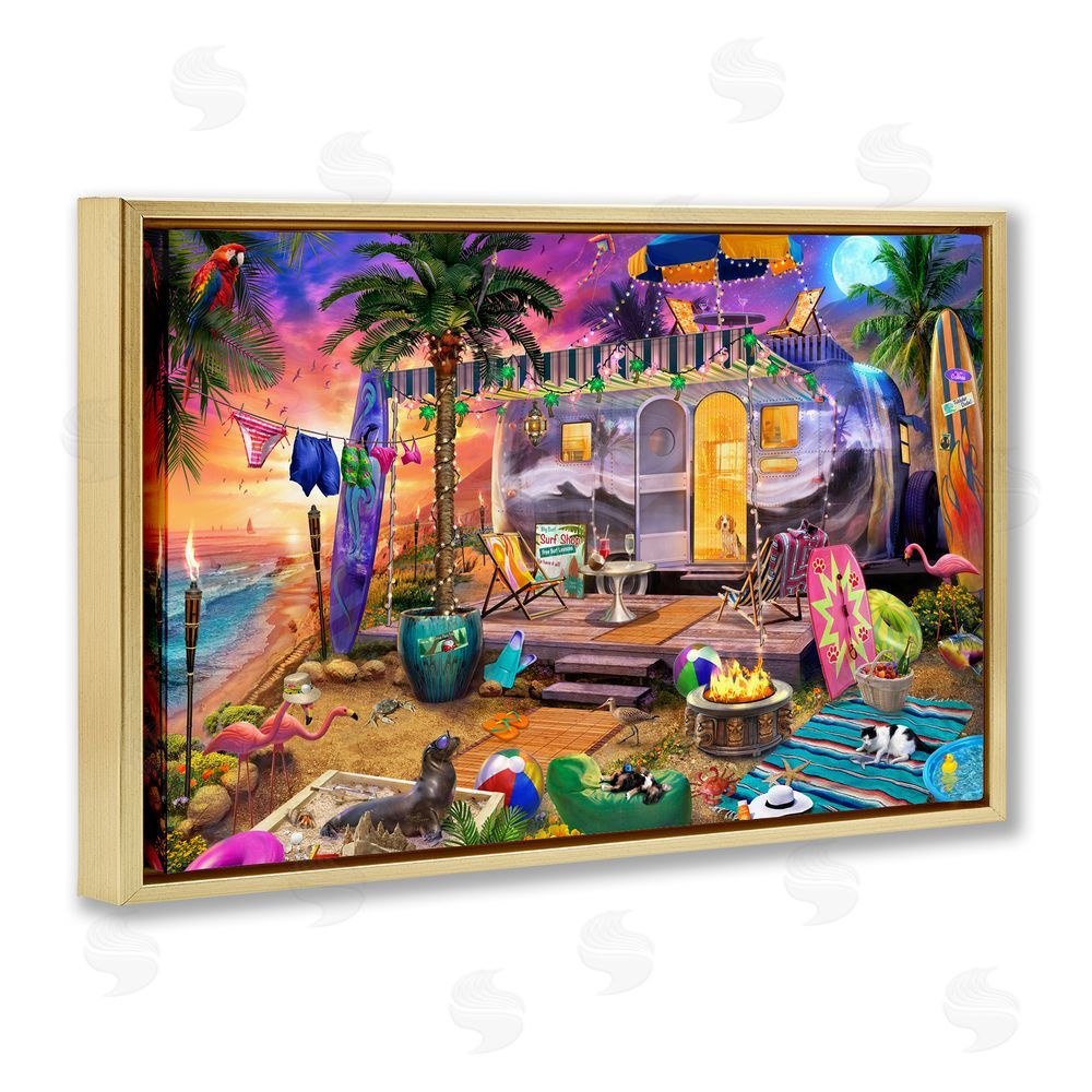 Jeff Haynie Fun Beach Vacation Camper Gold Floating Frame Canvas Wall Art Print