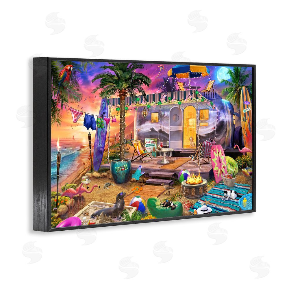 Jeff Haynie Fun Beach Vacation Camper Black Framed Giclee Wall Art Print