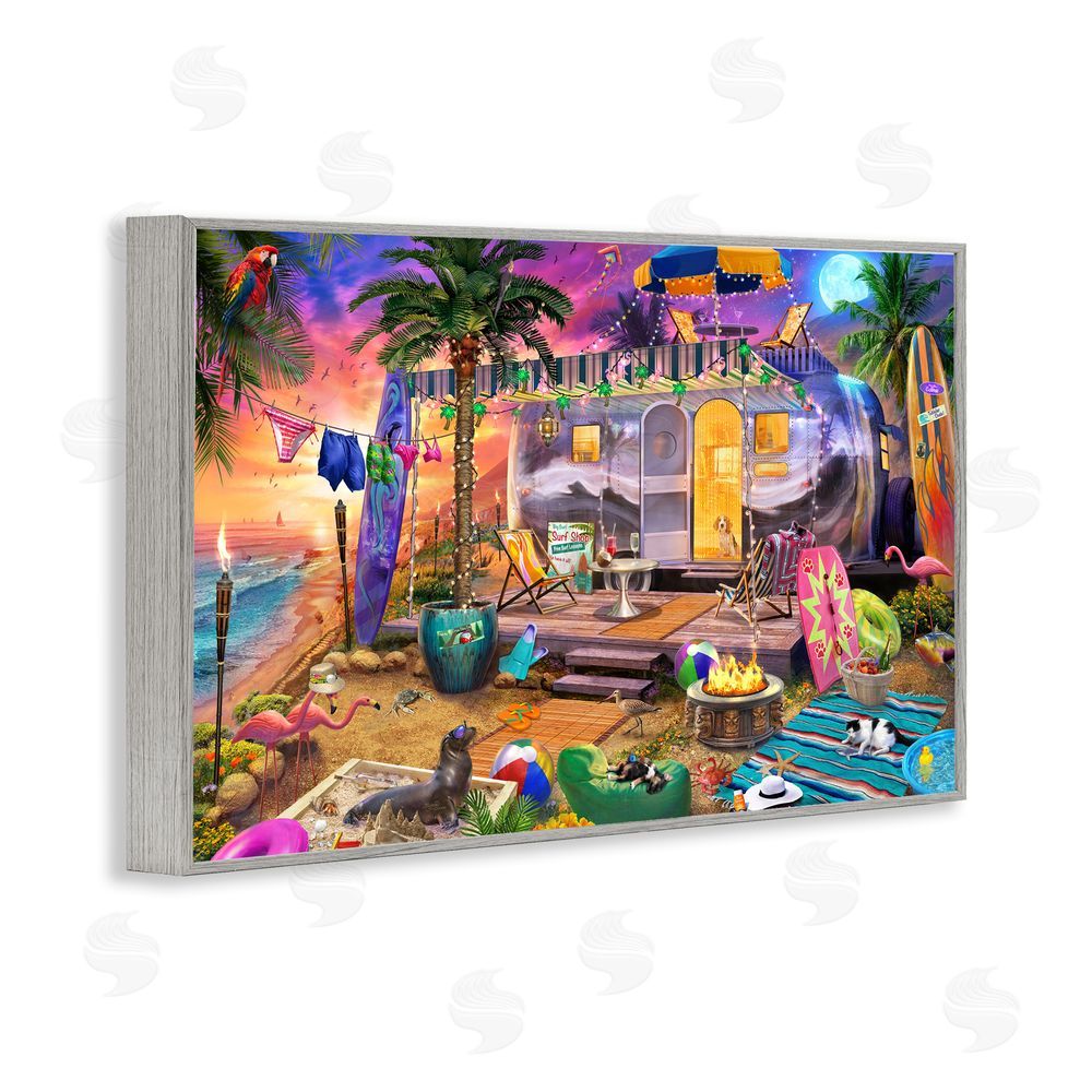 Jeff Haynie Fun Beach Vacation Camper Gray Framed Giclee Wall Art Print