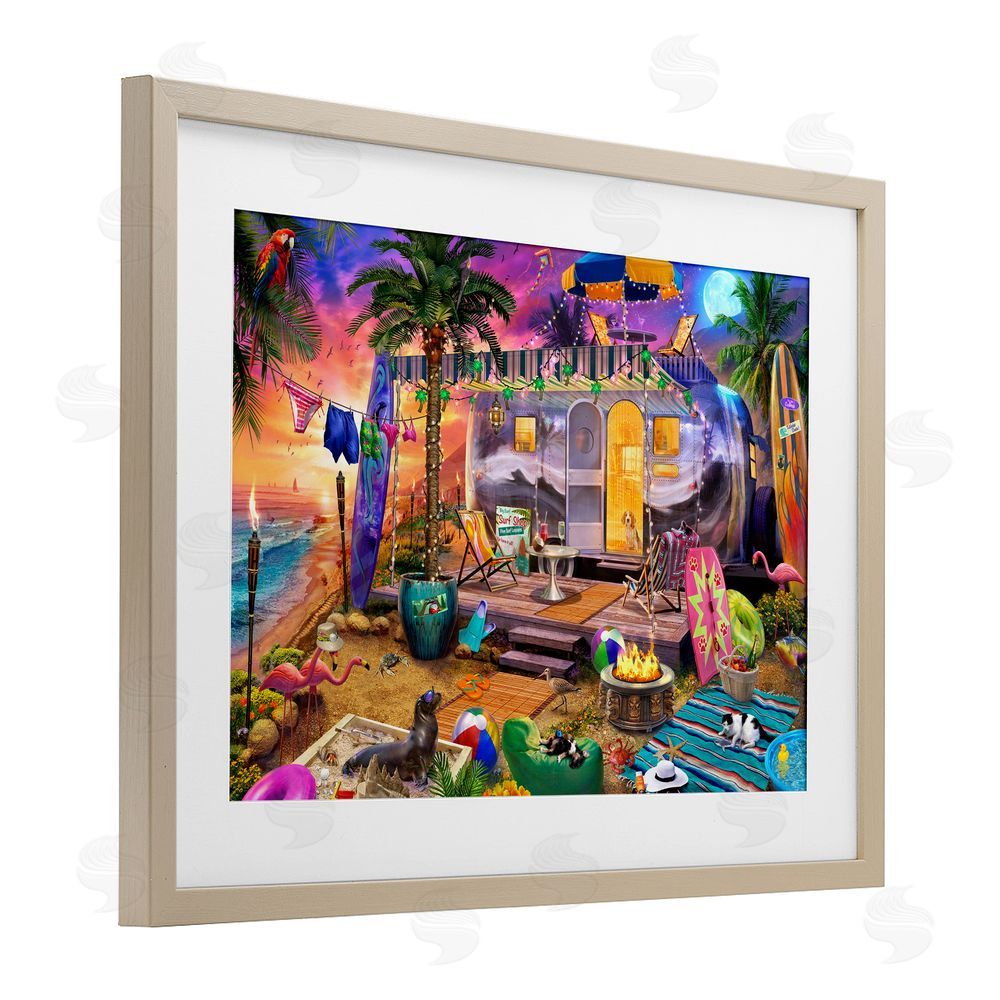 Jeff Haynie Fun Beach Vacation Camper Birch Framed Print Under Glass with White Mat Wall Art
