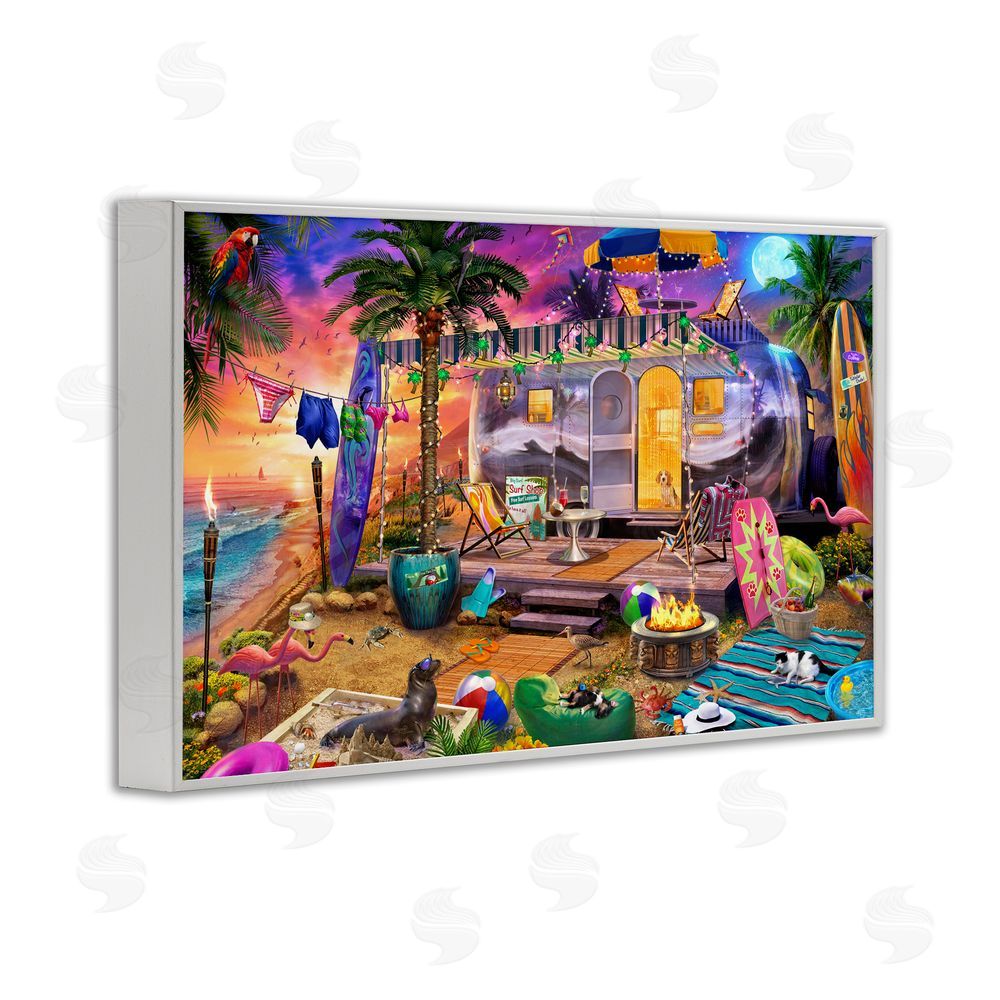 Jeff Haynie Fun Beach Vacation Camper White Framed Giclee Wall Art Print
