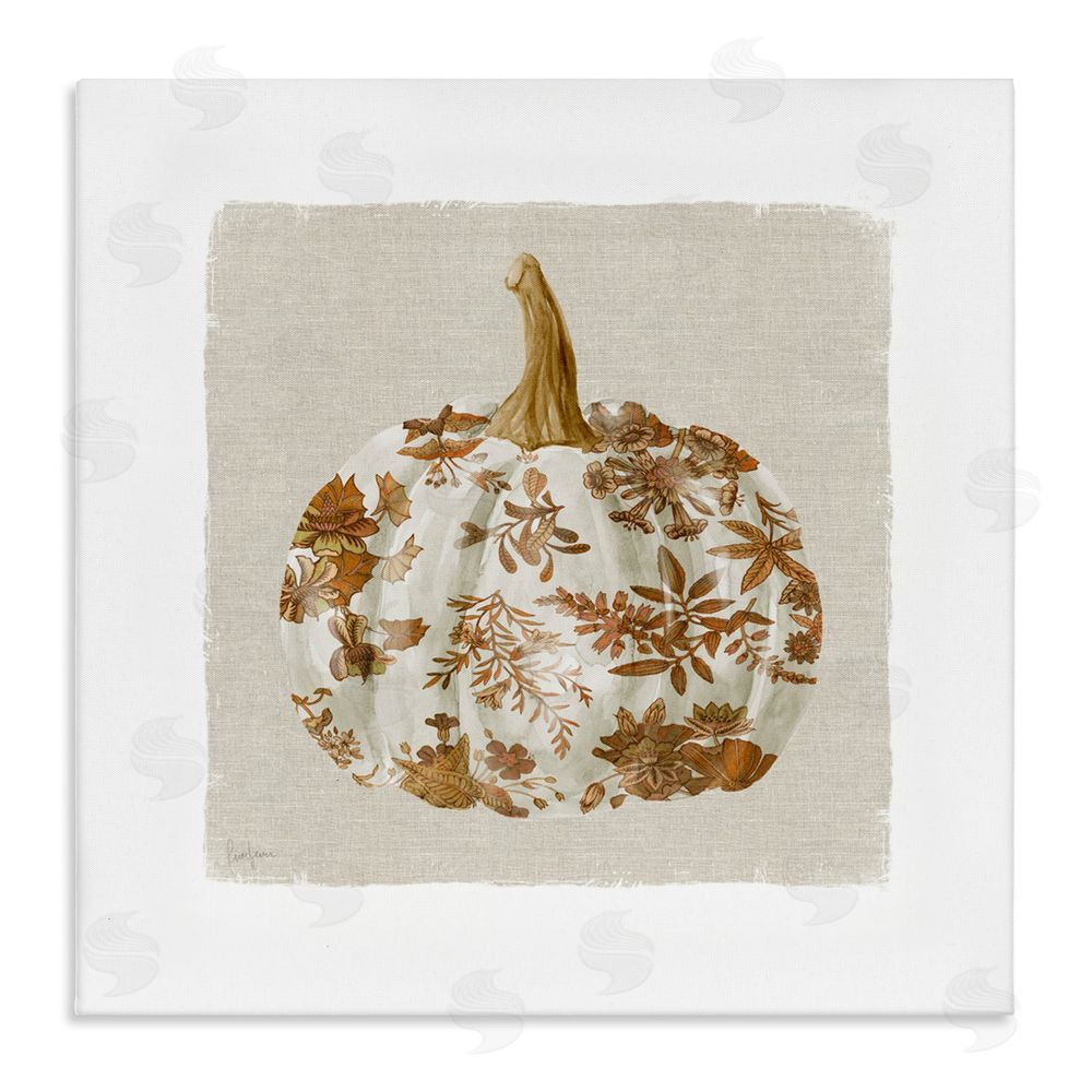 Livi Finn Harvest Pumpkin with Floral Pattern Canvas Wall Art Print