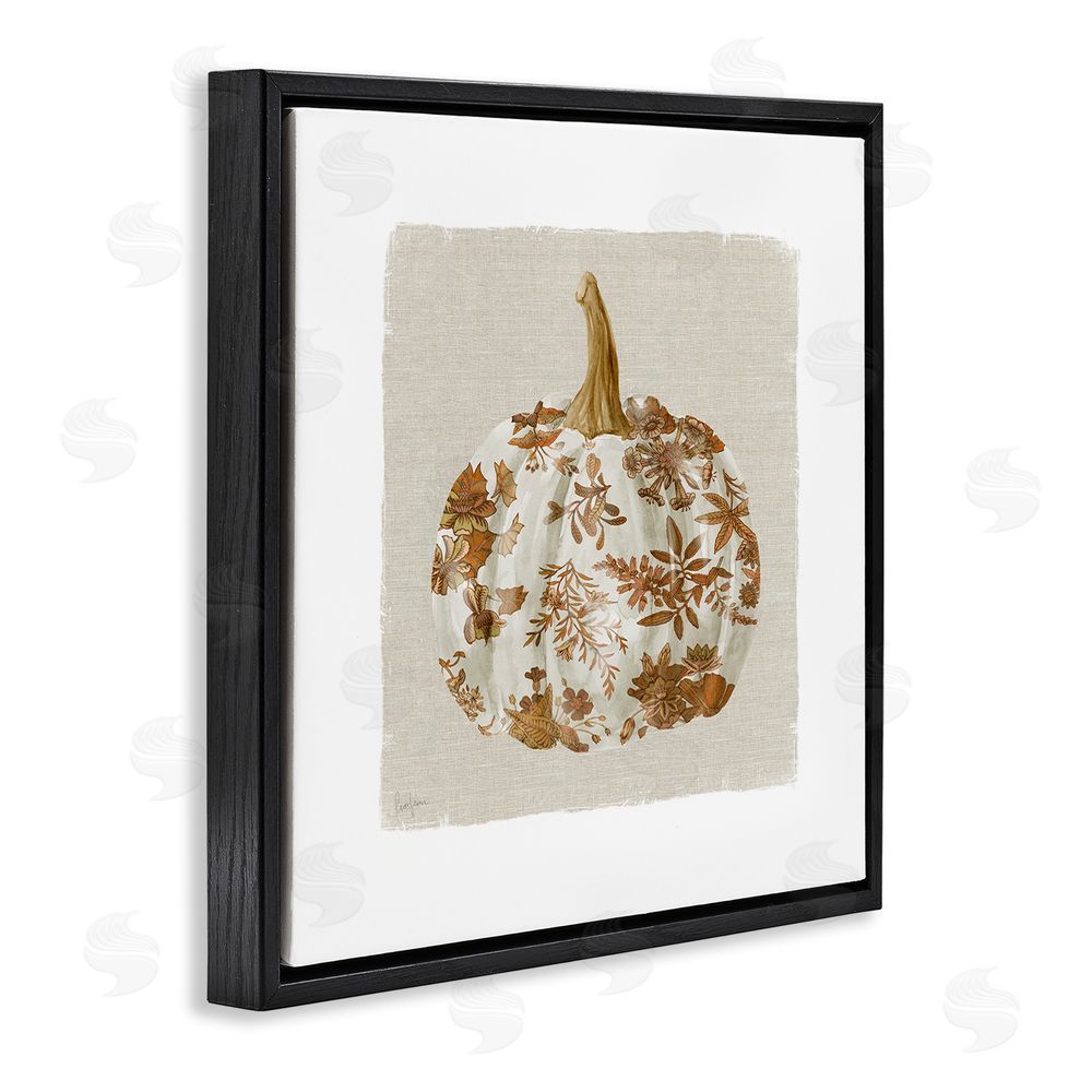 Livi Finn Harvest Pumpkin with Floral Pattern Black Floating Frame Canvas Wall Art Print