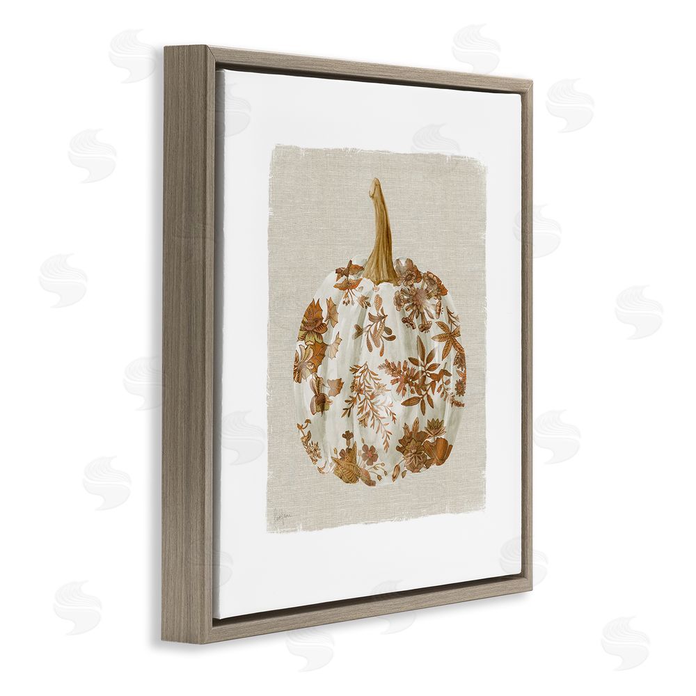 Livi Finn Harvest Pumpkin with Floral Pattern Brown Floating Frame Canvas Wall Art Print