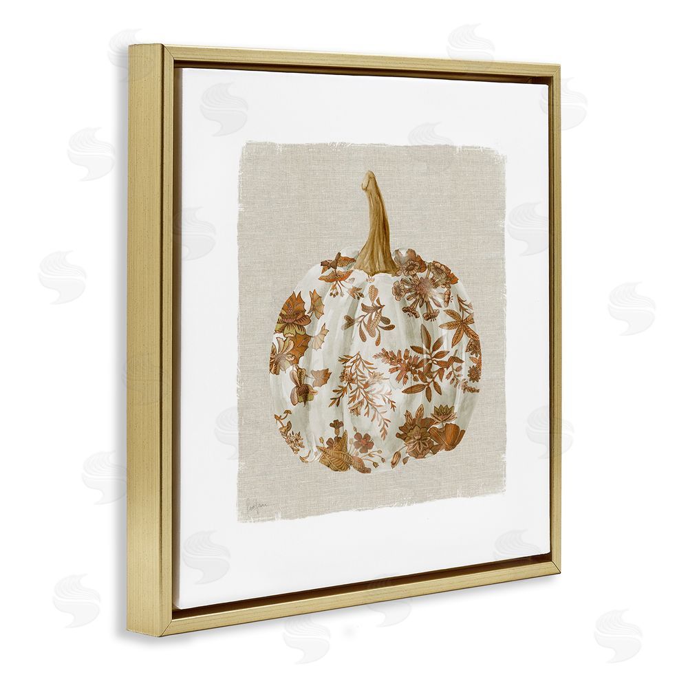 Livi Finn Harvest Pumpkin with Floral Pattern Gold Floating Frame Canvas Wall Art Print
