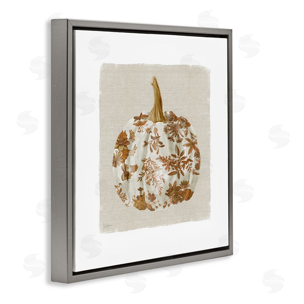 Livi Finn Harvest Pumpkin with Floral Pattern Gray Floating Frame Canvas Wall Art Print