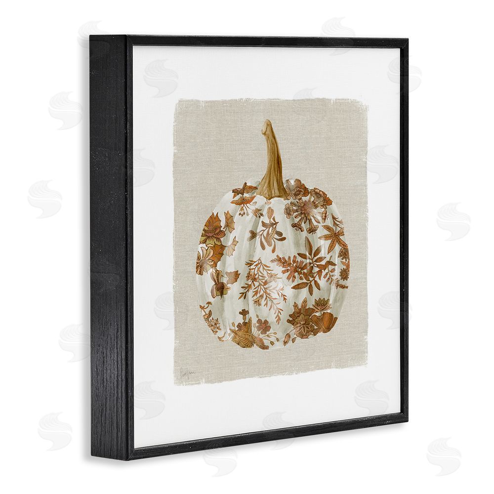 Livi Finn Harvest Pumpkin with Floral Pattern Black Framed Giclee Wall Art Print