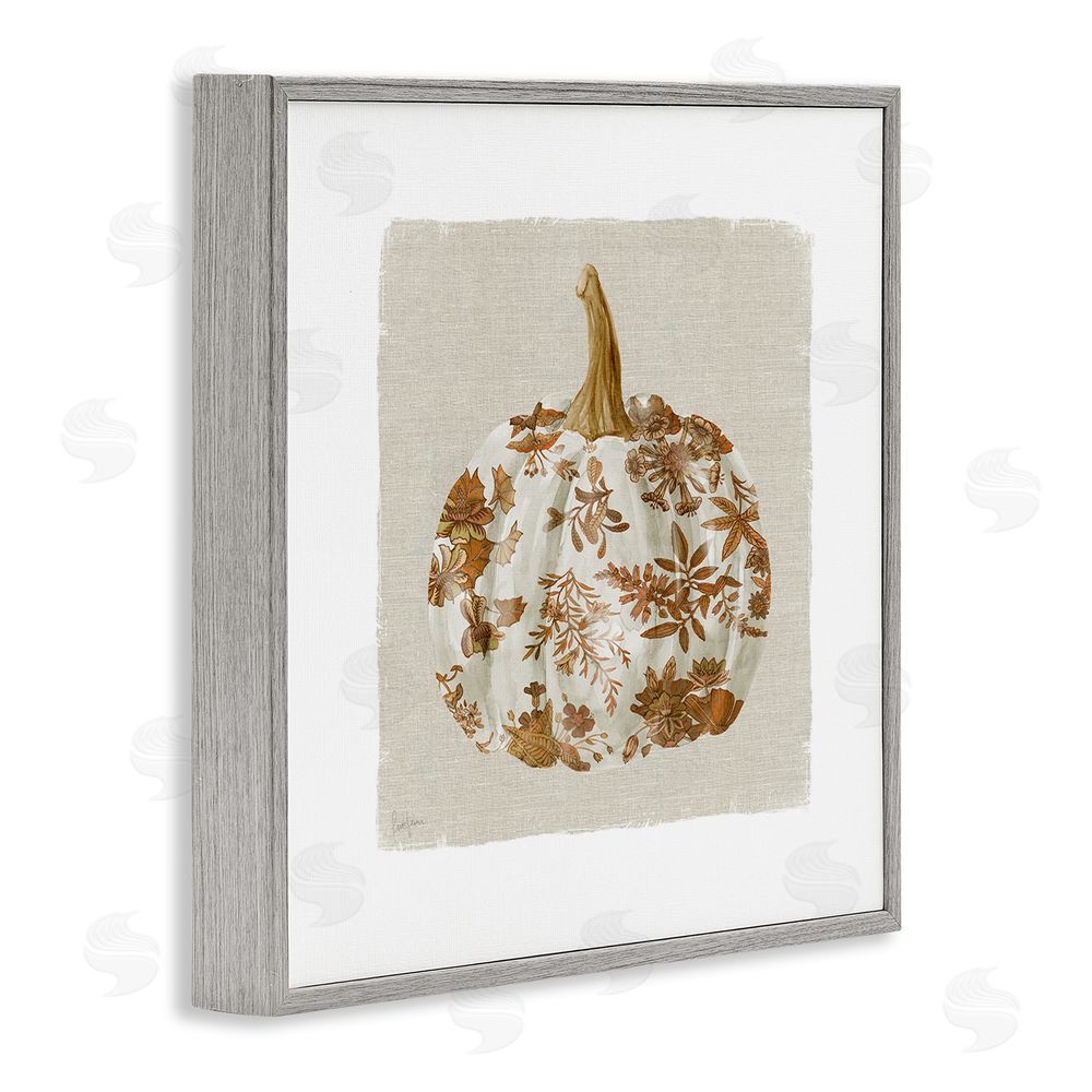 Livi Finn Harvest Pumpkin with Floral Pattern Gray Framed Giclee Wall Art Print