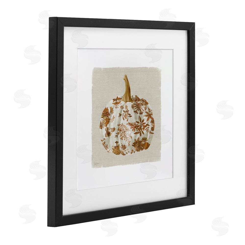Livi Finn Harvest Pumpkin with Floral Pattern Black Framed Print Under Glass with White Mat Wall Art