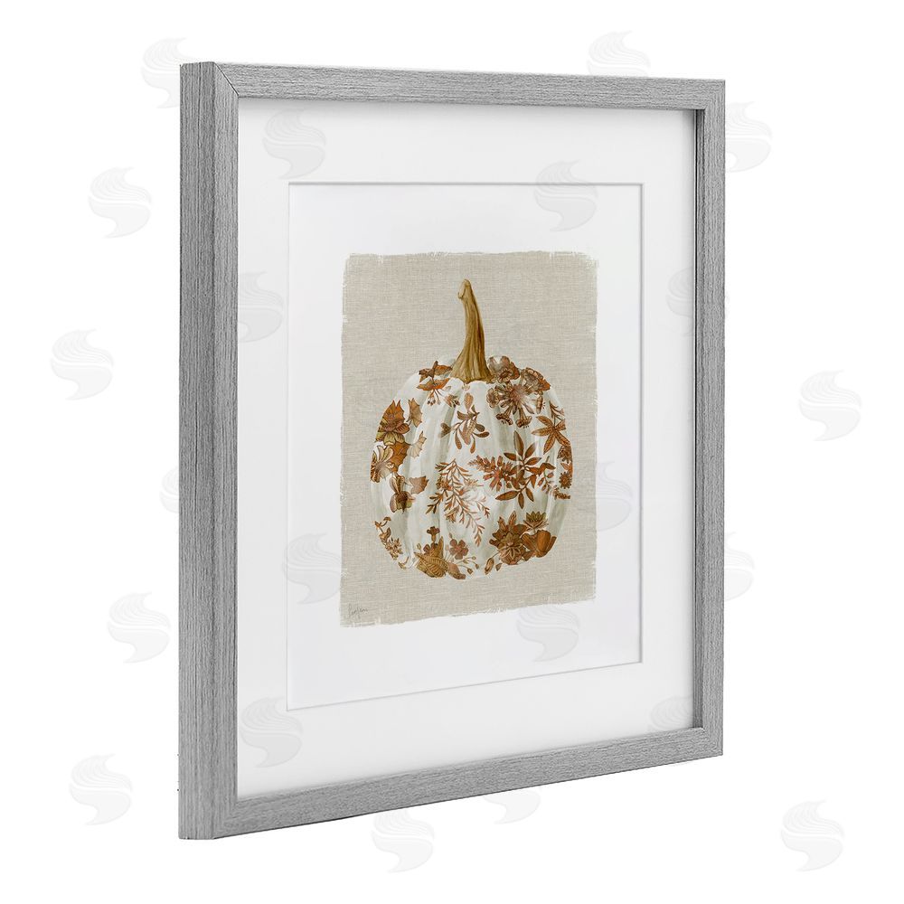 Livi Finn Harvest Pumpkin with Floral Pattern Gray Framed Print Under Glass with White Mat Wall Art
