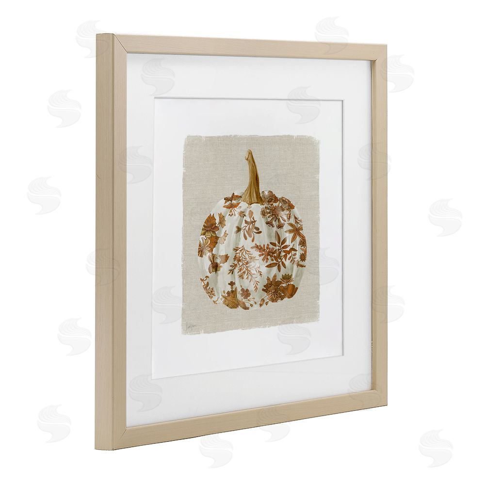 Livi Finn Harvest Pumpkin with Floral Pattern Birch Framed Print Under Glass with White Mat Wall Art