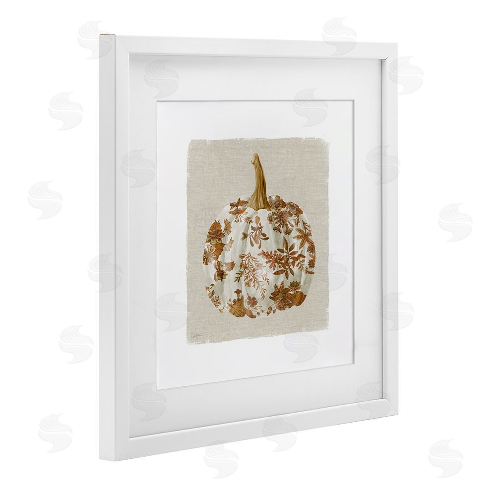 Livi Finn Harvest Pumpkin with Floral Pattern White Framed Print Under Glass with Mat Wall Art
