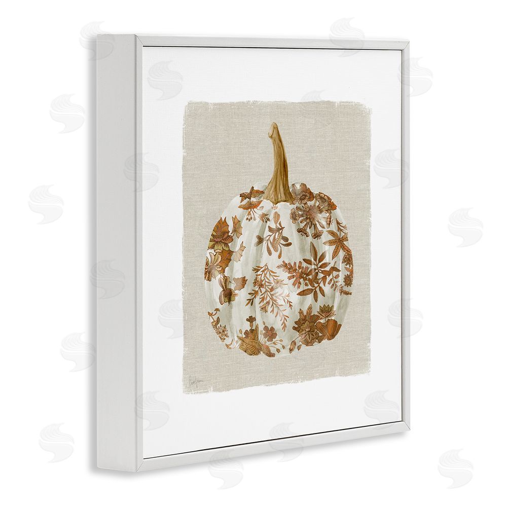 Livi Finn Harvest Pumpkin with Floral Pattern White Framed Giclee Wall Art Print