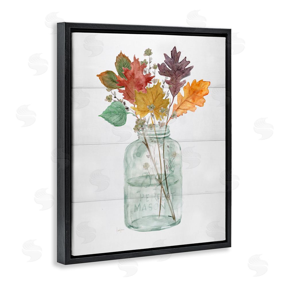 Livi Finn Harvest Home Leaves Jar Black Floating Frame Canvas Wall Art Print