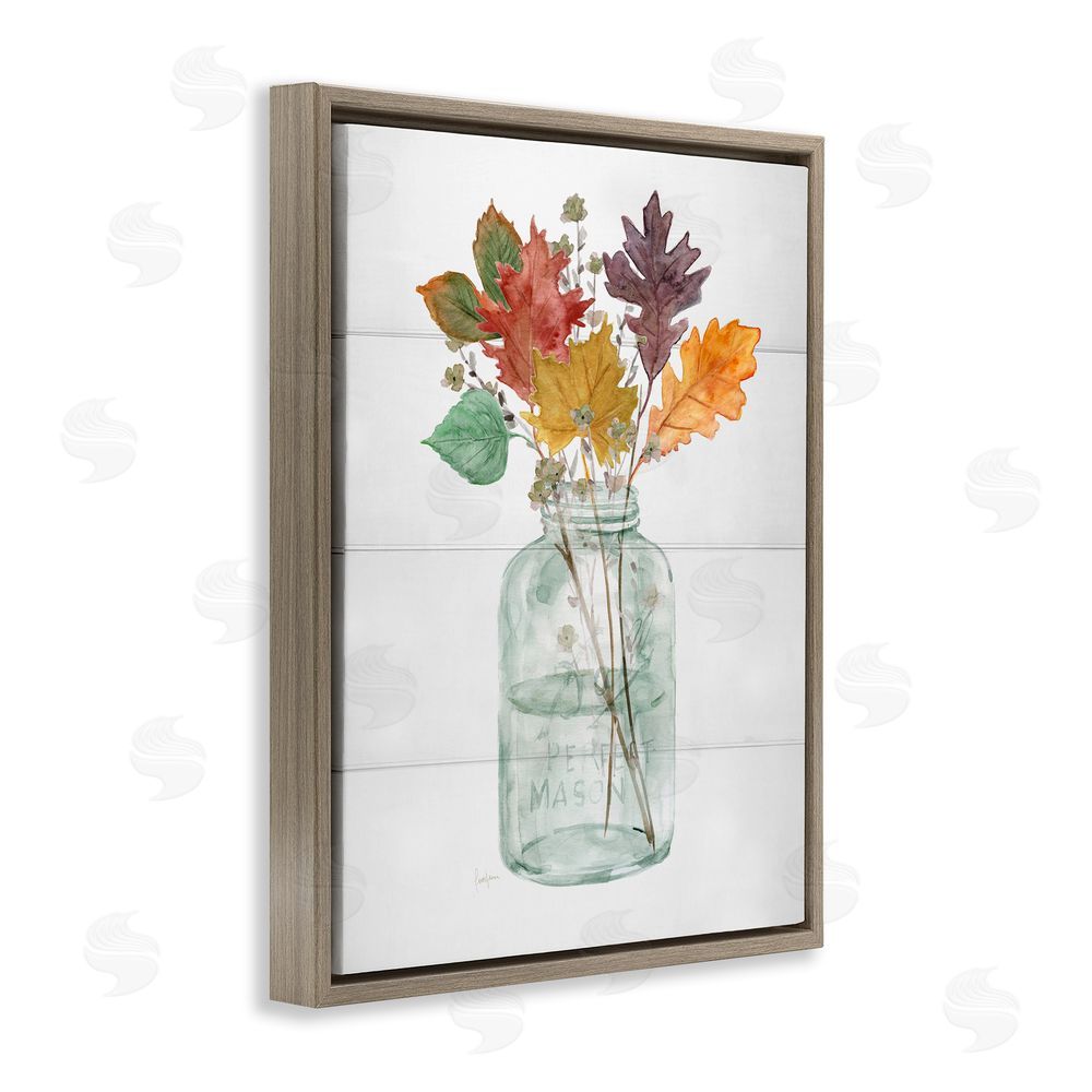 Livi Finn Harvest Home Leaves Jar Brown Floating Frame Canvas Wall Art Print