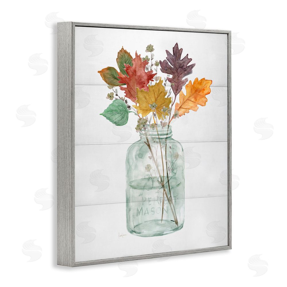 Livi Finn Harvest Home Leaves Jar Gray Framed Giclee Wall Art Print