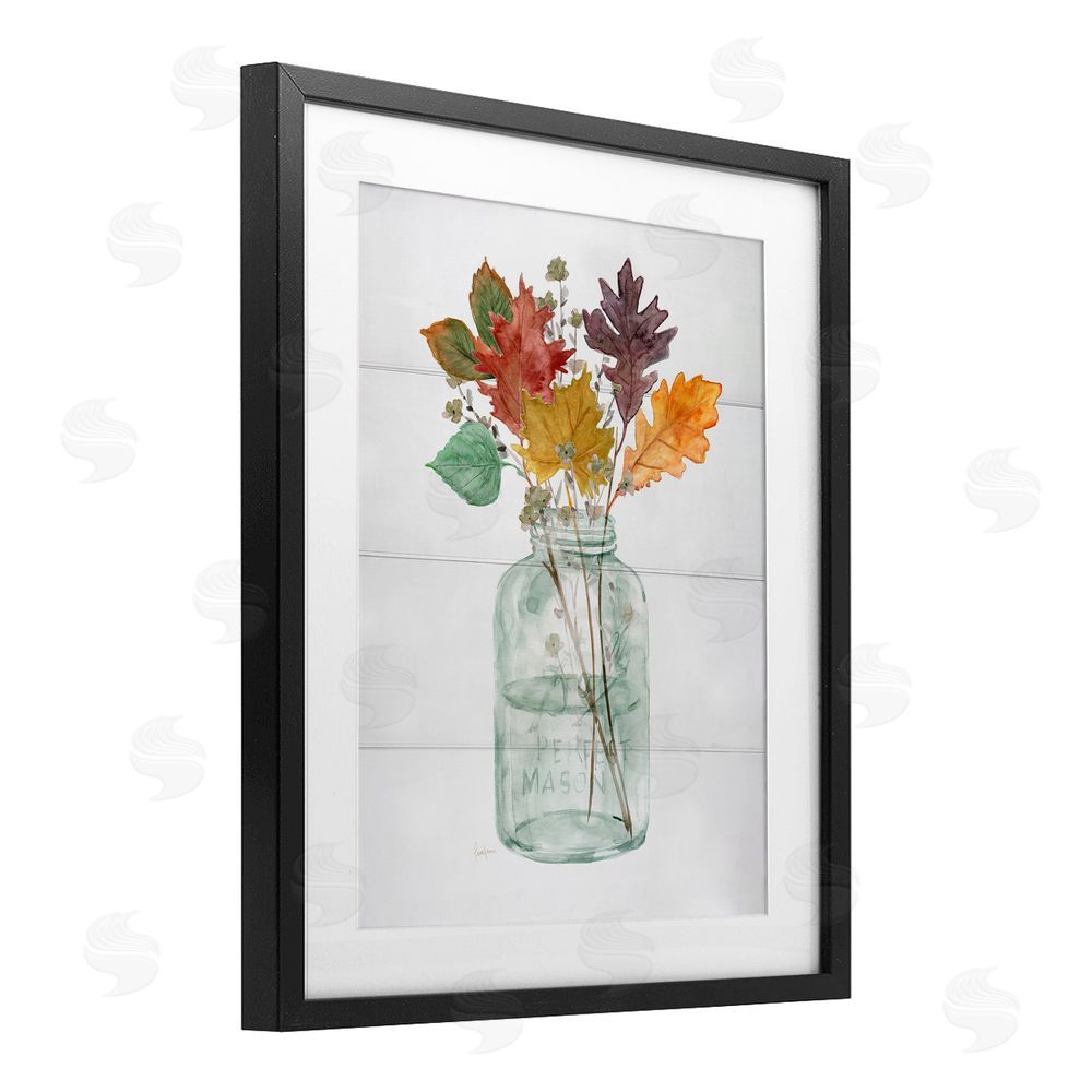 Livi Finn Harvest Home Leaves Jar Black Framed Print Under Glass with White Mat Wall Art
