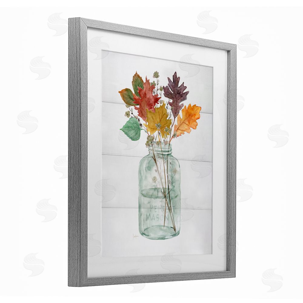 Livi Finn Harvest Home Leaves Jar Gray Framed Print Under Glass with White Mat Wall Art