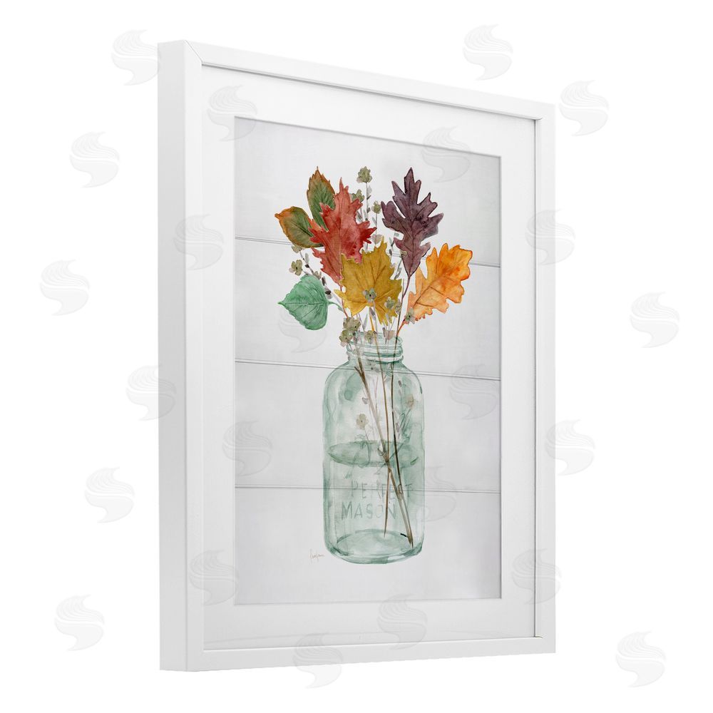Livi Finn Harvest Home Leaves Jar White Framed Print Under Glass with Mat Wall Art