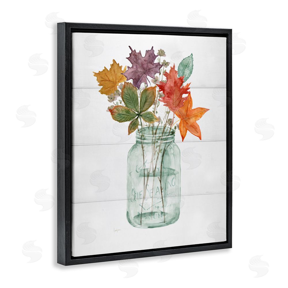 Livi Finn Harvest Home Leaves Black Floating Frame Canvas Wall Art Print