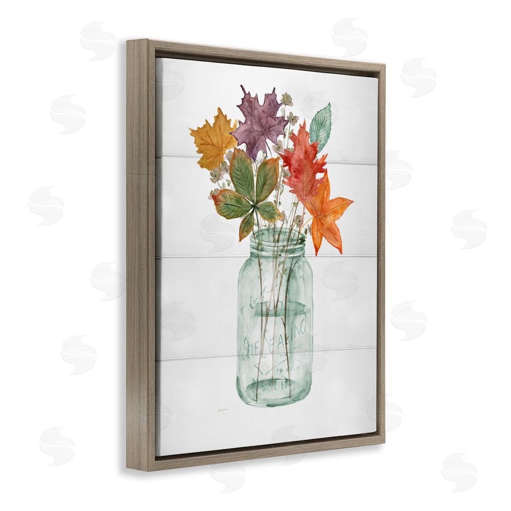 Livi Finn Harvest Home Leaves Brown Floating Frame Canvas Wall Art Print