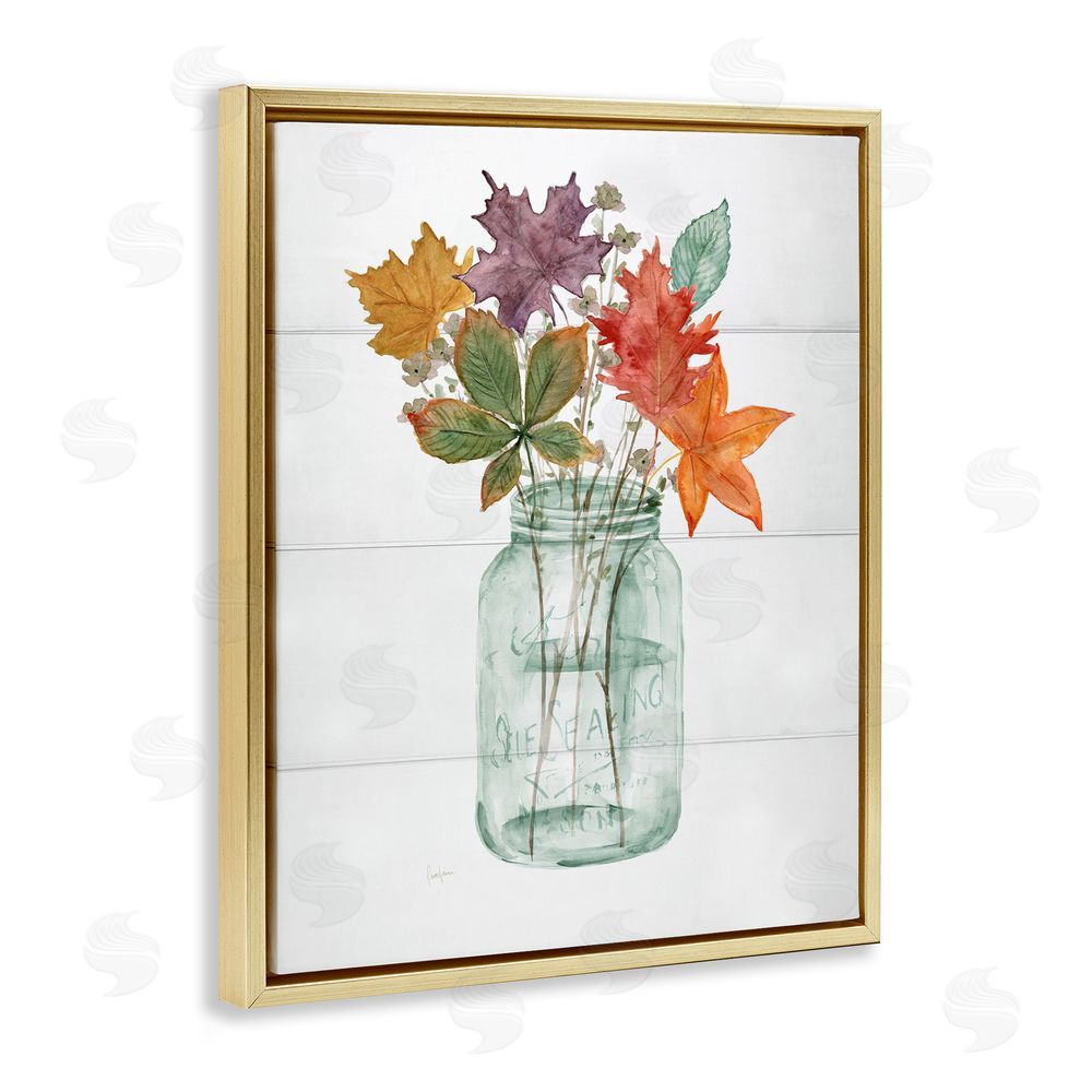 Livi Finn Harvest Home Leaves Gold Floating Frame Canvas Wall Art Print