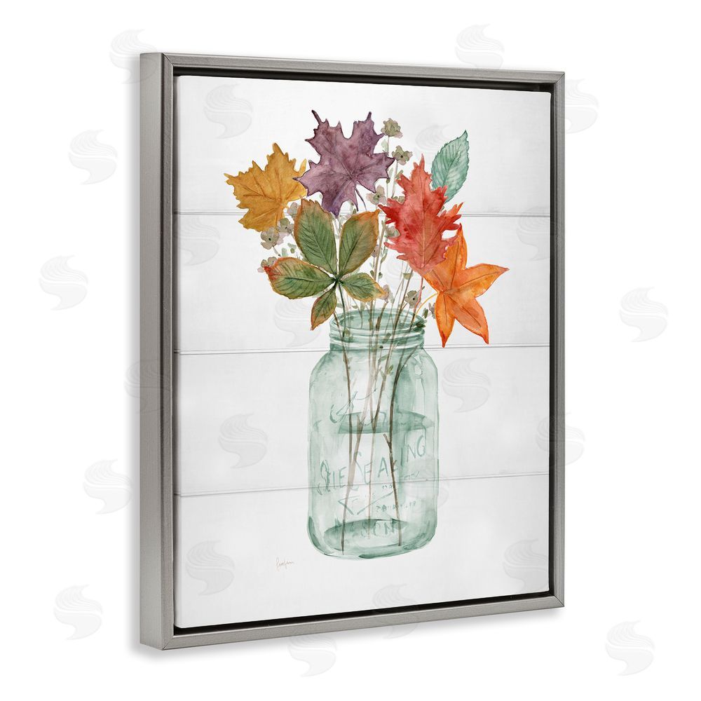Livi Finn Harvest Home Leaves Gray Floating Frame Canvas Wall Art Print