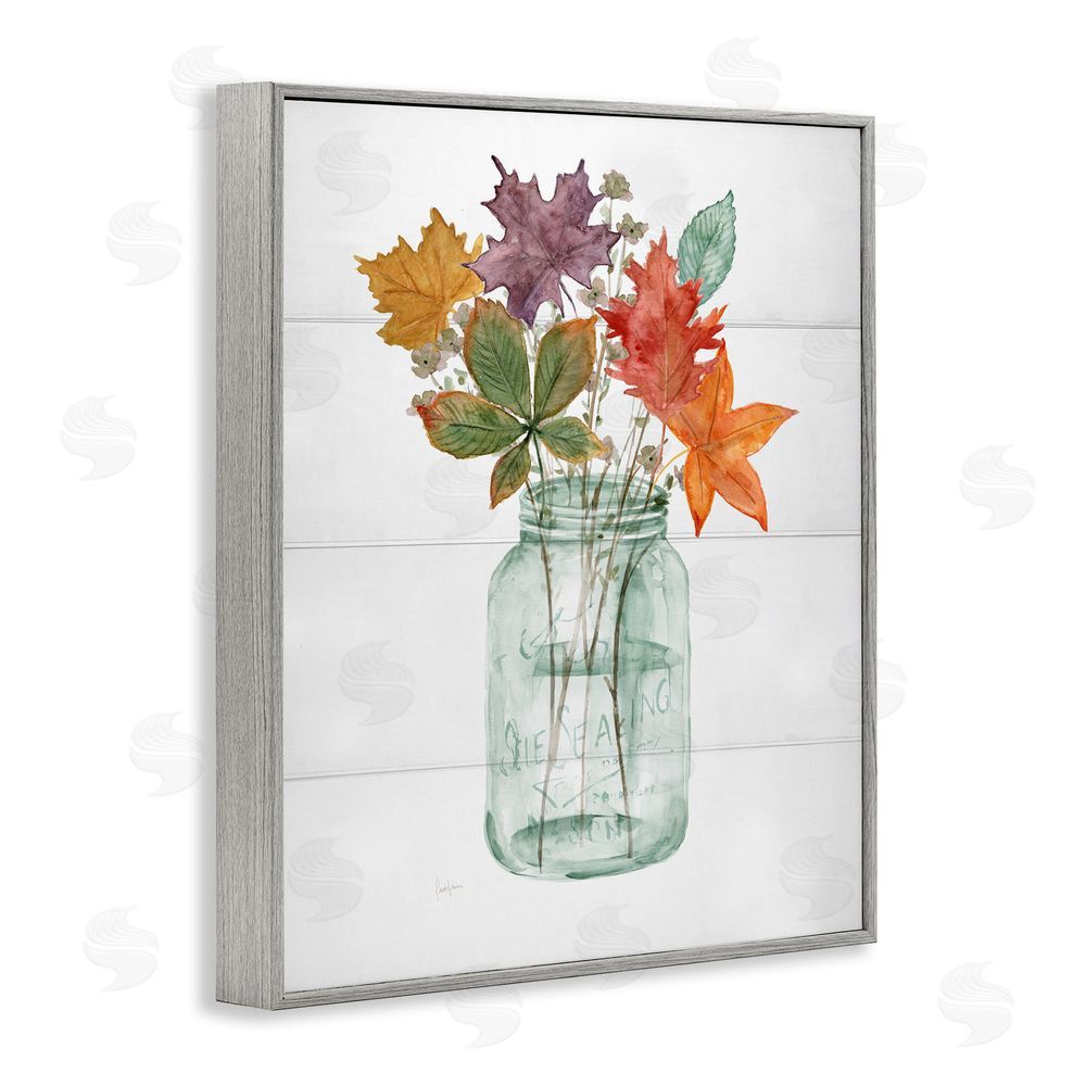Livi Finn Harvest Home Leaves Gray Framed Giclee Wall Art Print