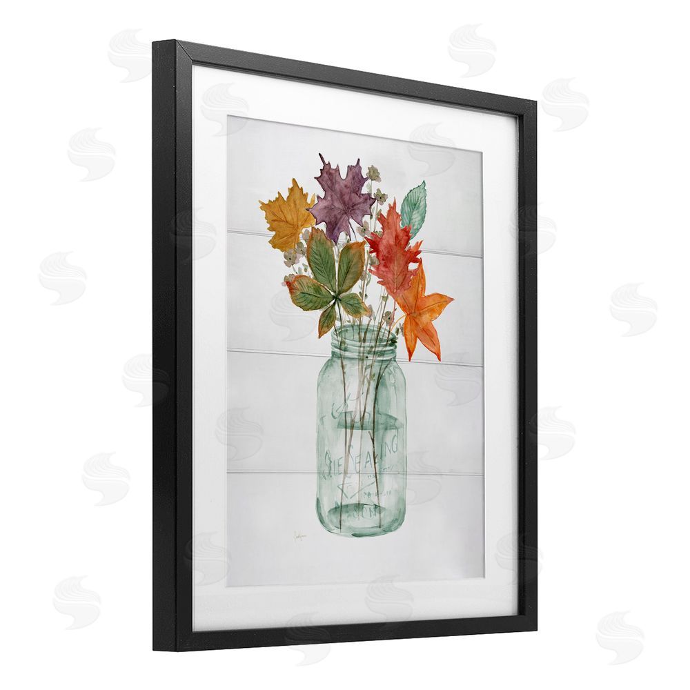 Livi Finn Harvest Home Leaves Black Framed Print Under Glass with White Mat Wall Art