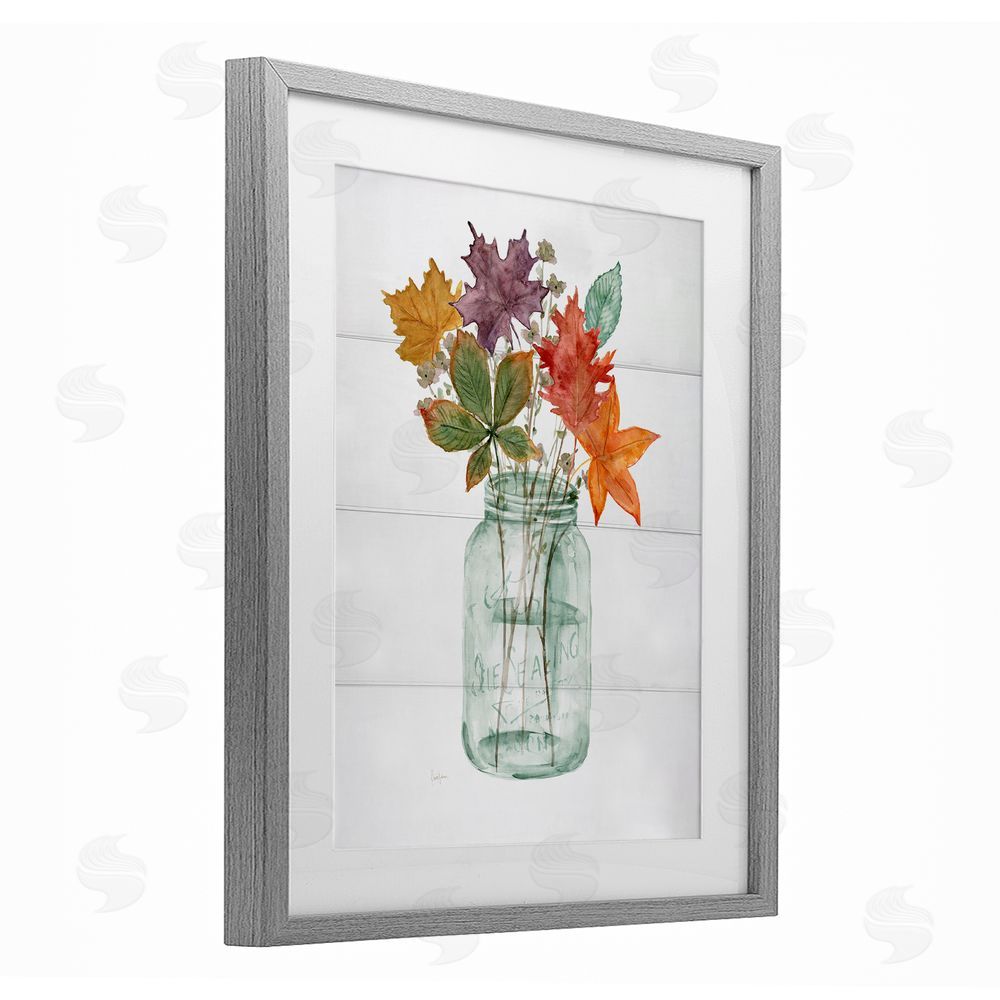 Livi Finn Harvest Home Leaves Gray Framed Print Under Glass with White Mat Wall Art
