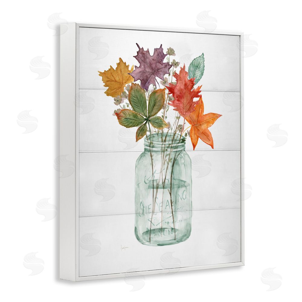Livi Finn Harvest Home Leaves White Framed Giclee Wall Art Print