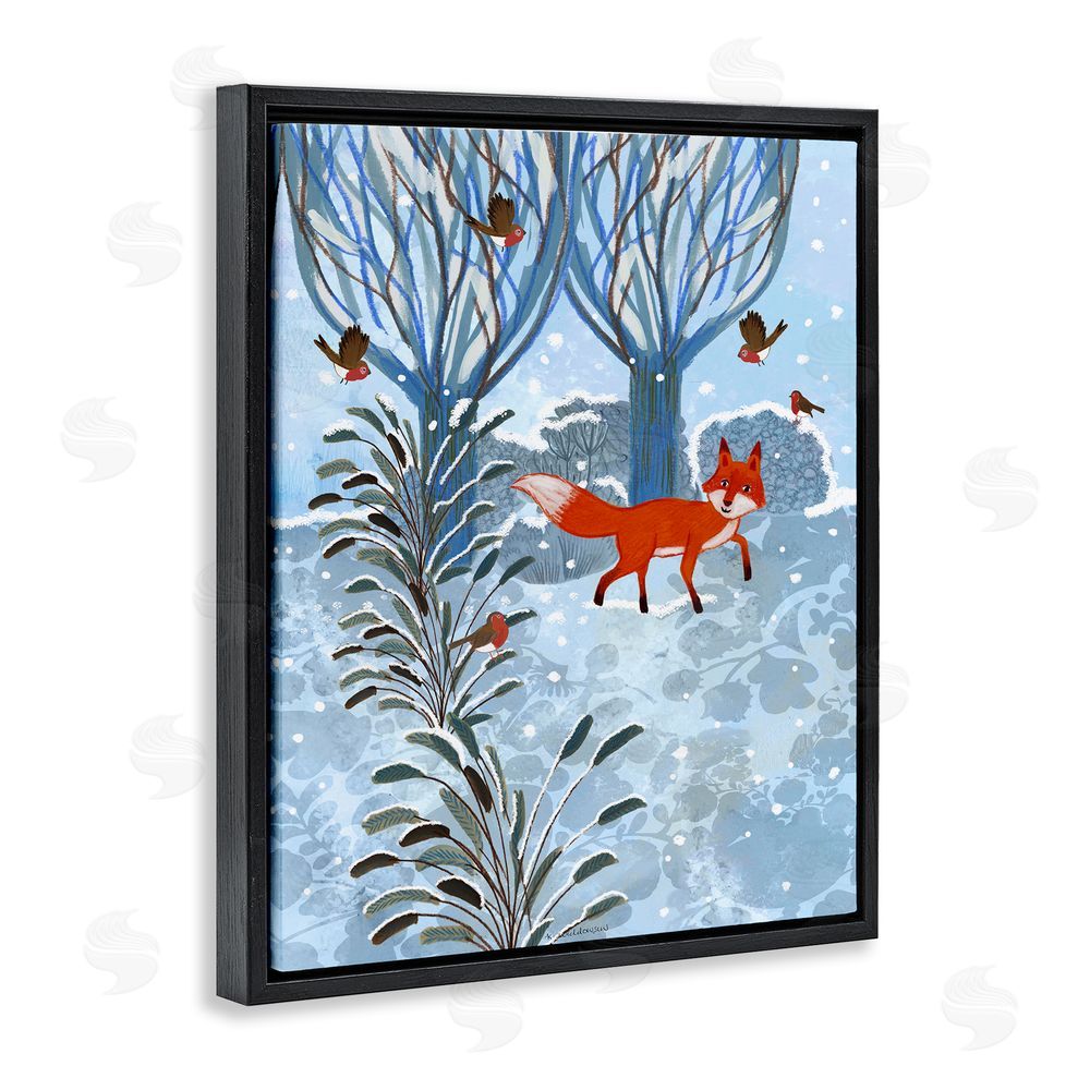 Kay Widdowson Festive Fox Winter Woodlands Black Floating Frame Canvas Wall Art Print