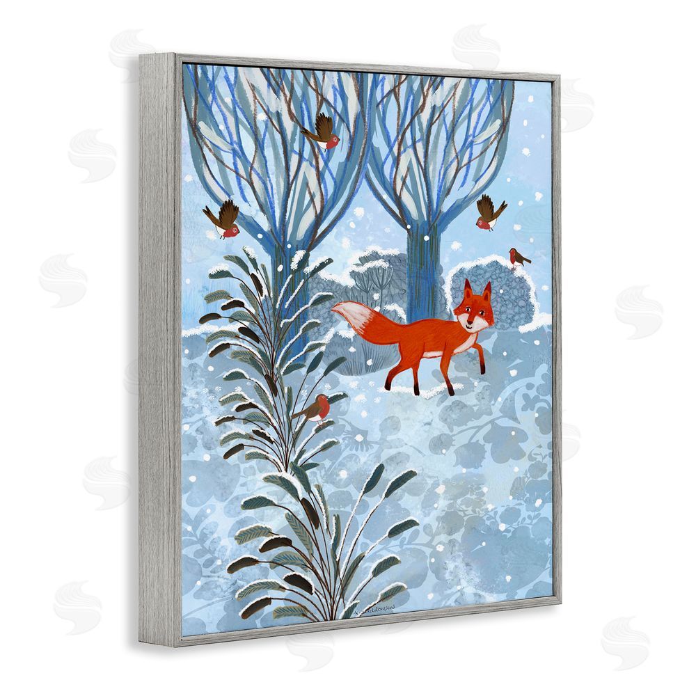 Kay Widdowson Festive Fox Winter Woodlands Gray Framed Giclee Wall Art Print
