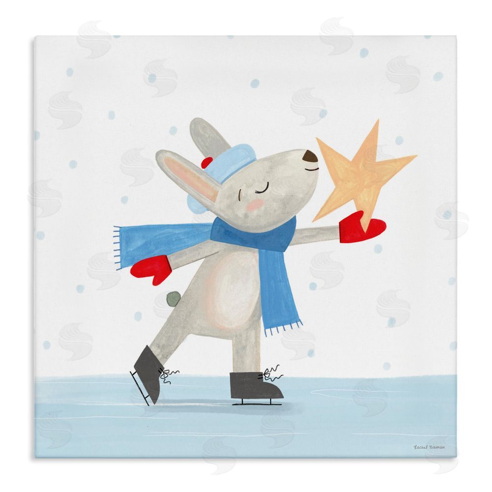 Rachel Nieman Ice Skating Bunny with Star Canvas Wall Art Print