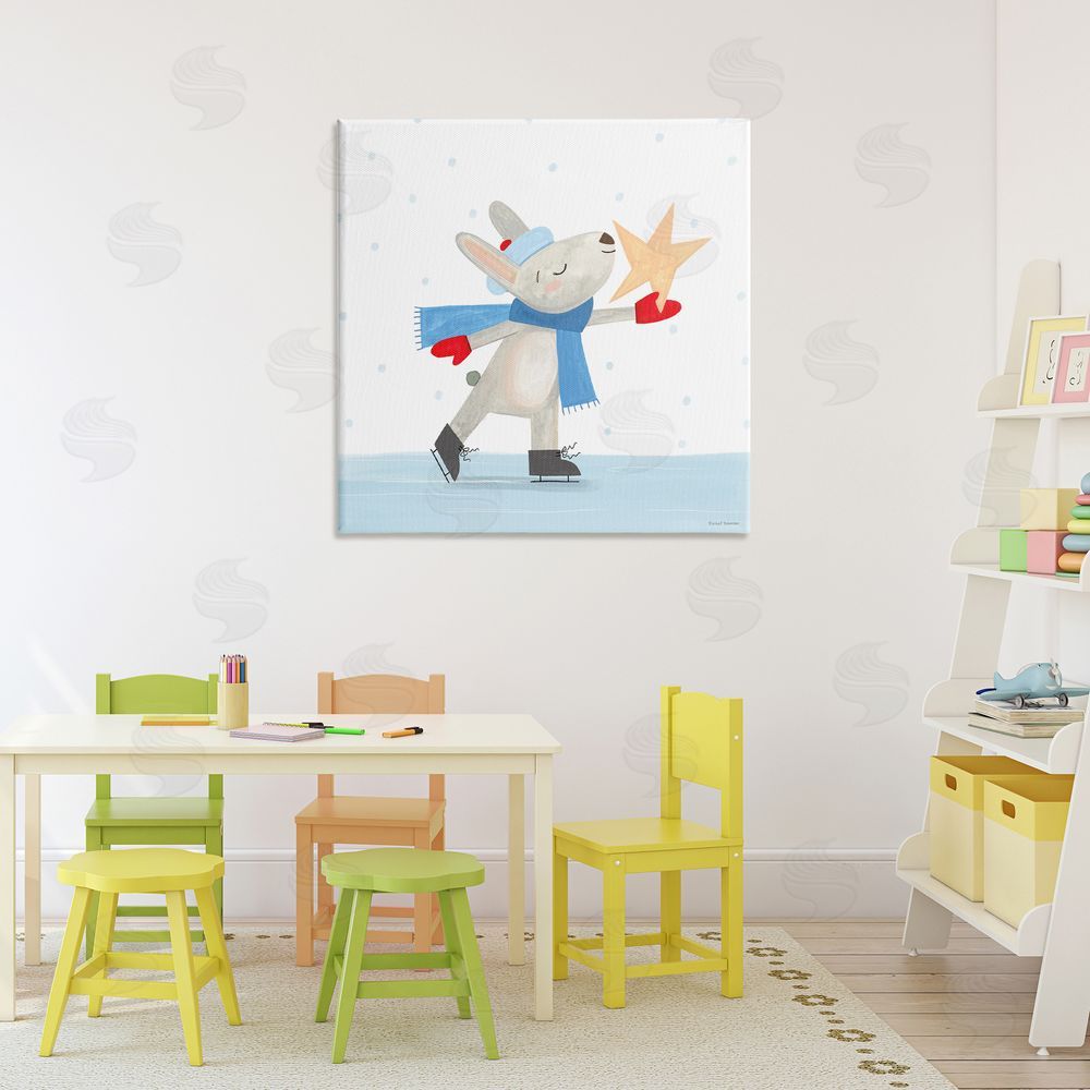 Rachel Nieman Ice Skating Bunny with Star Canvas Art on Wall